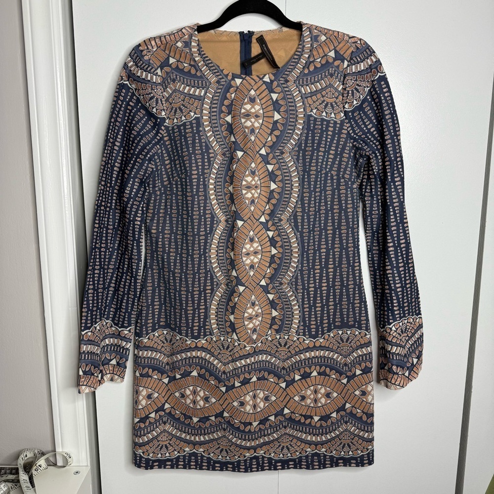 BCBG Maxazria - Alina Mini Shift Dress - Boho Long Bell Sleeves - XS - Picture 2 of 11